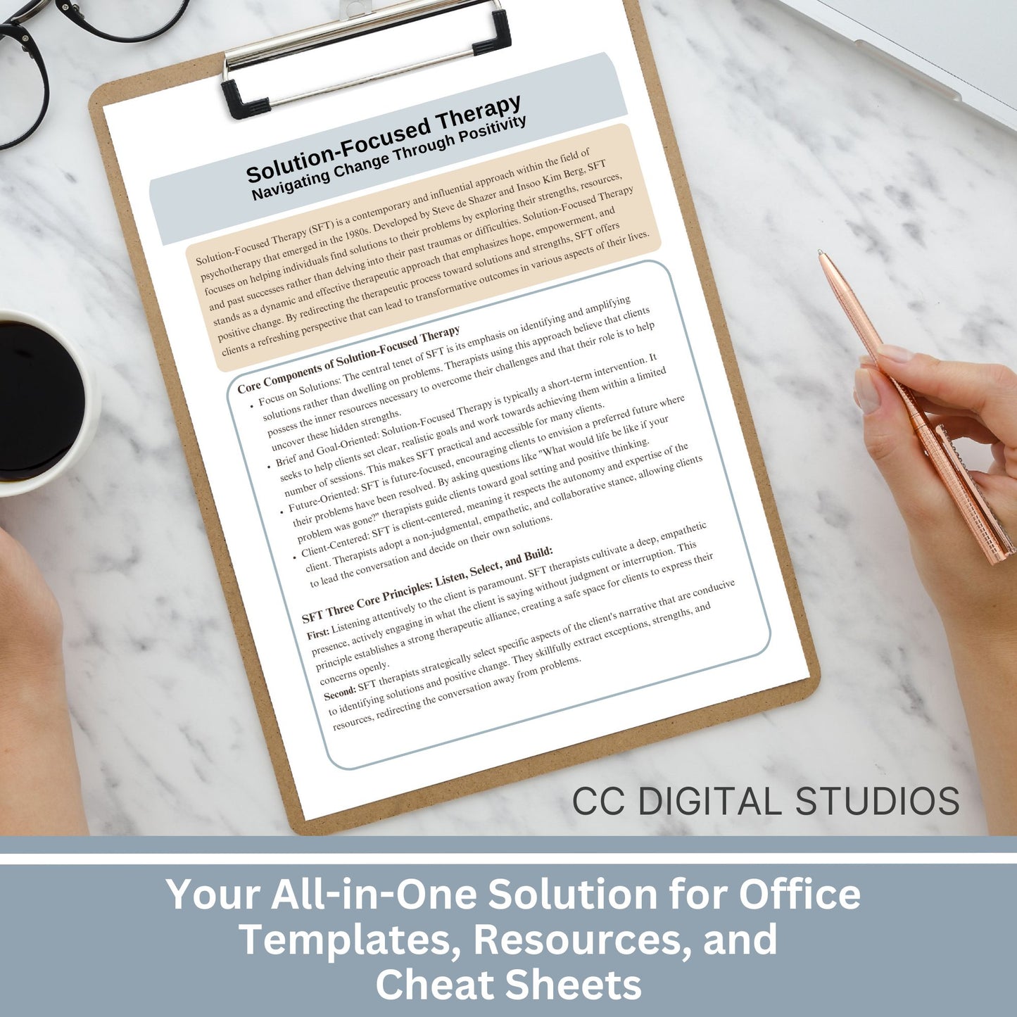 Solution-Focused Therapy Cheat Sheet and therapy questions. This reference sheet material is designed to enhance your skills with 350 therapy questions, conversation starters, and solution-focused info.