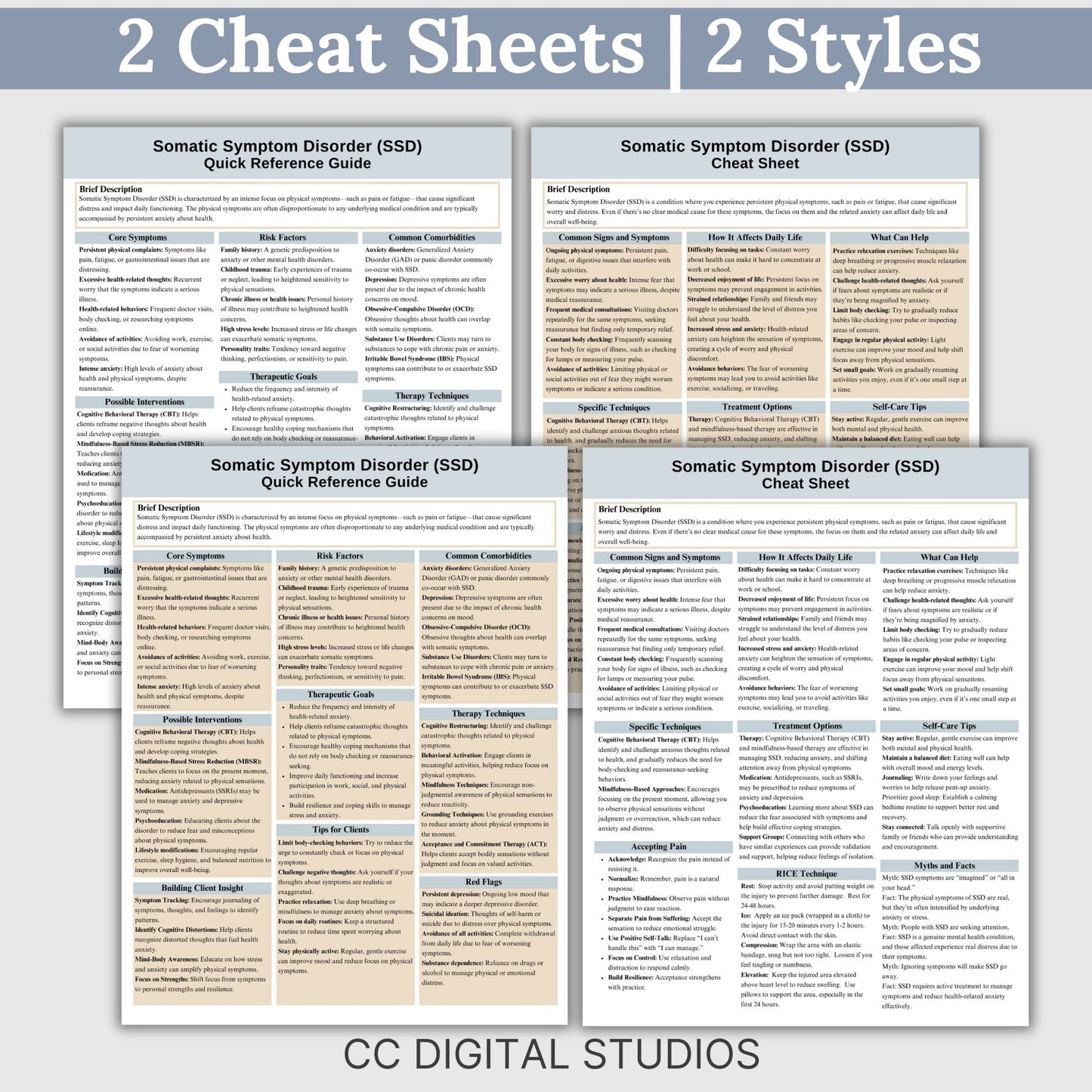 This 2-in-1 Somatic Symptom Disorder Cheat Sheet is designed for both therapists and clients! It includes a therapist's quick reference guide and a client-friendly psychoeducational sheet, making it a valuable Somatic therapy counseling resource.