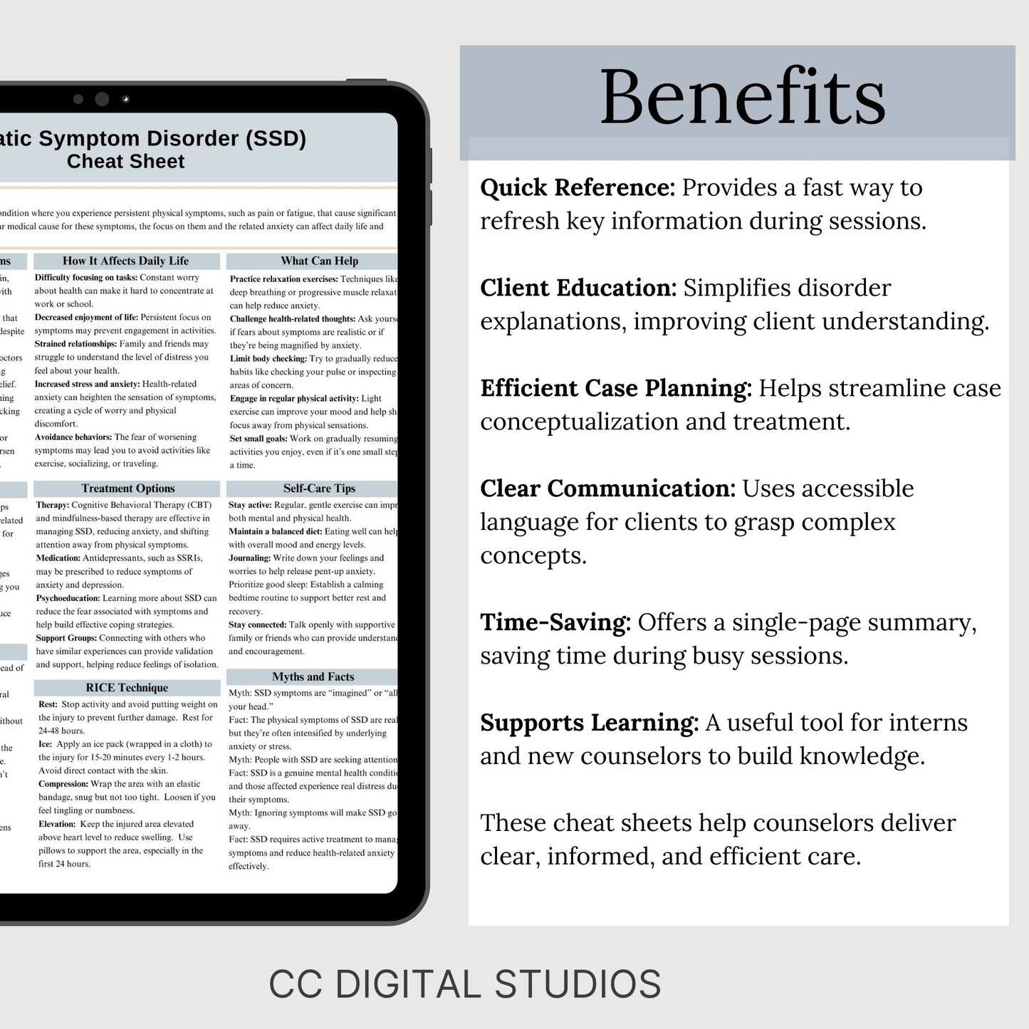 This 2-in-1 Somatic Symptom Disorder Cheat Sheet is designed for both therapists and clients! It includes a therapist's quick reference guide and a client-friendly psychoeducational sheet, making it a valuable Somatic therapy counseling resource.