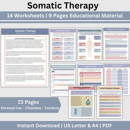 Somatic Processing Worksheets, Somatic Therapy Educational Material, 23 Somatic Worksheet and Information, Felt Senses Worksheets, Trauma Focused Worksheets