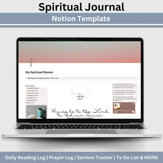 Crafted with devotion, this versatile Spiritual Journal Notion template is your daily companion for reflection and connection. Discover your spiritual gifts, nurture your faith, and cultivate a closer relationship with the divine.