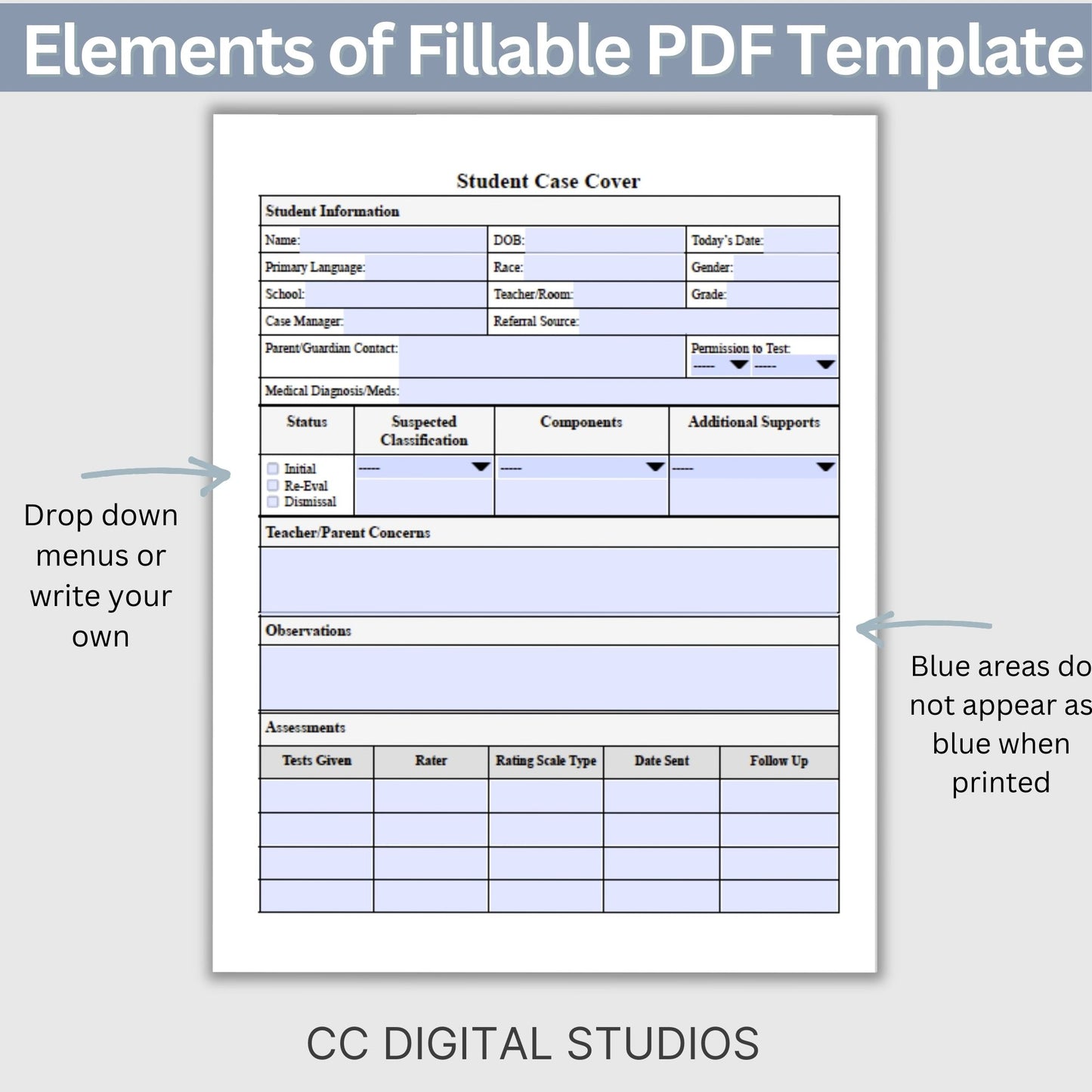 Student Assessment Template, School Psychologist, Student Case Cover Checklist, Special Education, School Counselor Resource, Psychology