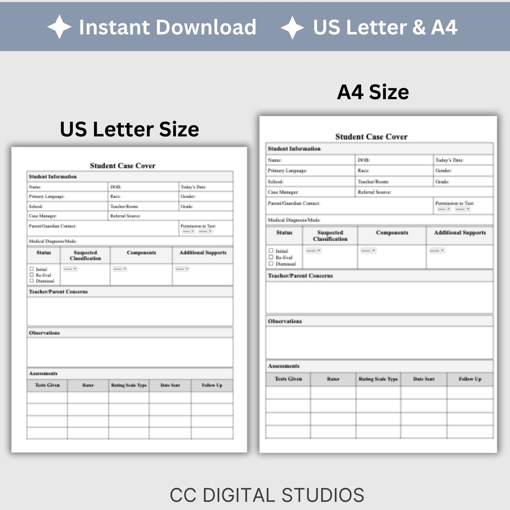 Student Assessment Template, School Psychologist, Student Case Cover Checklist, Special Education, School Counselor Resource, Psychology