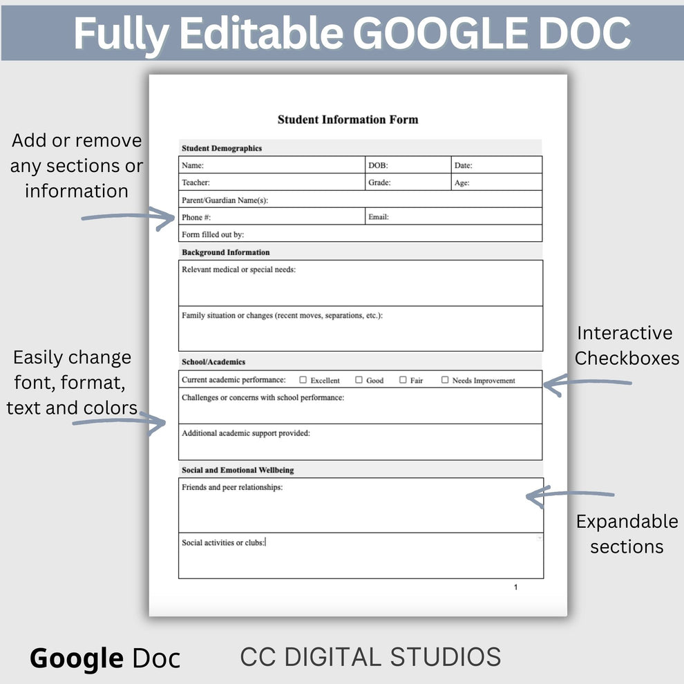 Student Information Form: Essential Tool for School Counselors and Psy ...