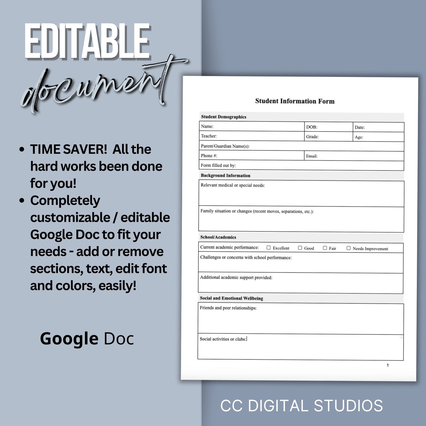 Student Information Form: Essential Tool for School Counselors and Psychologists