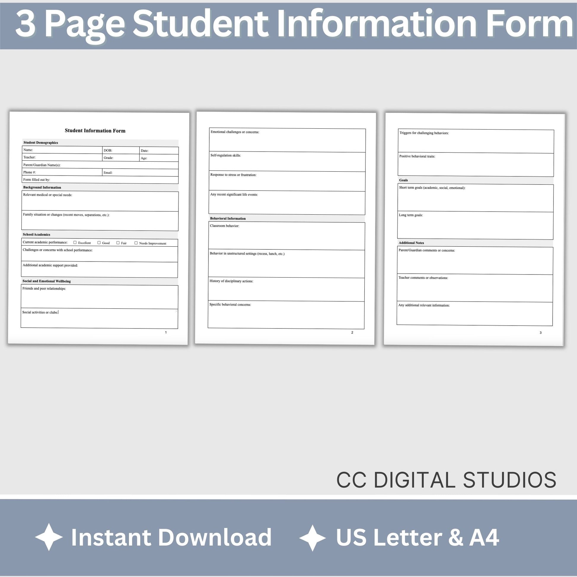 Student information form is perfect for teachers and parents to fill out and provide to their school psychologist, school counselor or school social worker. School Psychologist, School Social Work Form, Case Management Template for Client Intake