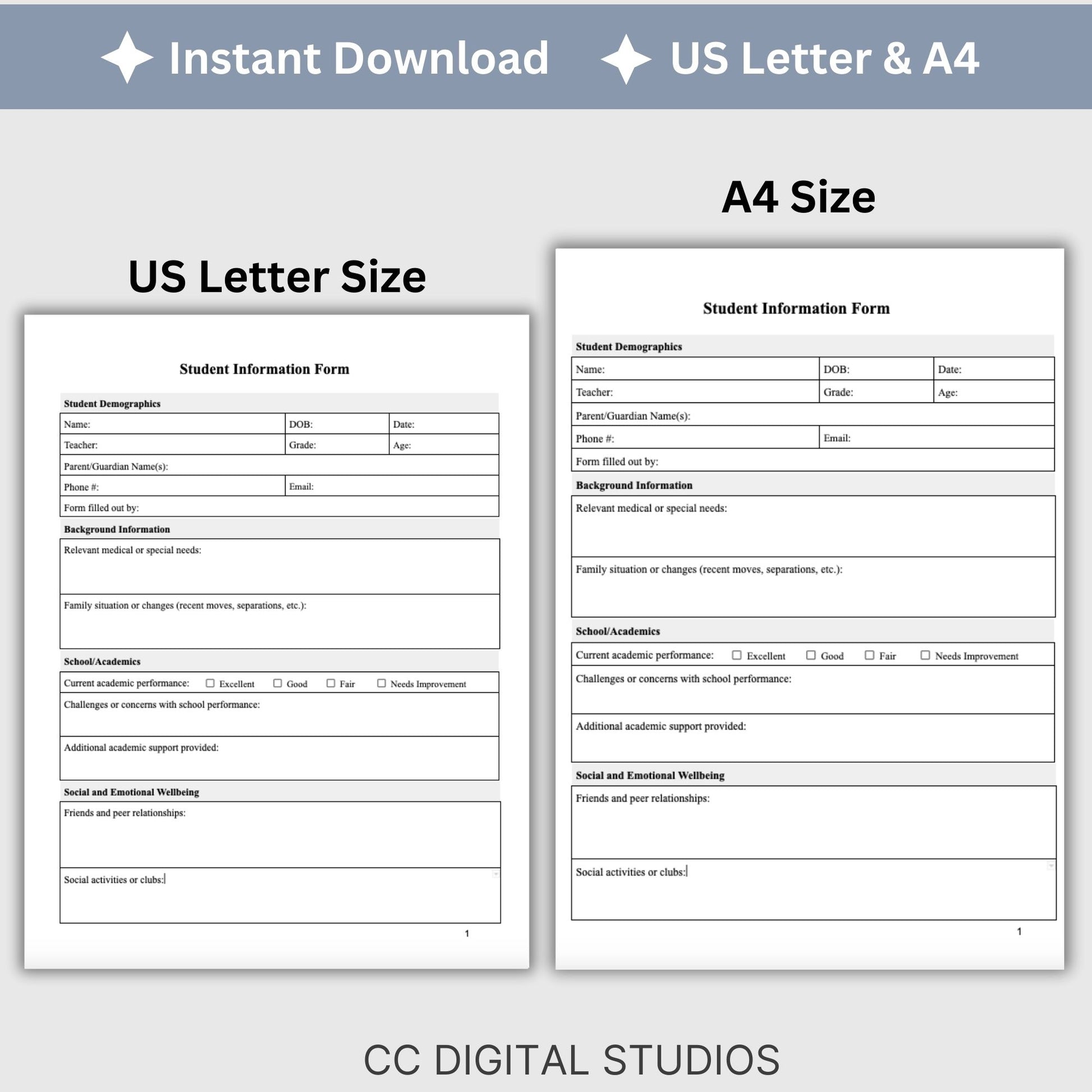 Student information form is perfect for teachers and parents to fill out and provide to their school psychologist, school counselor or school social worker. School Psychologist, School Social Work Form, Case Management Template for Client Intake