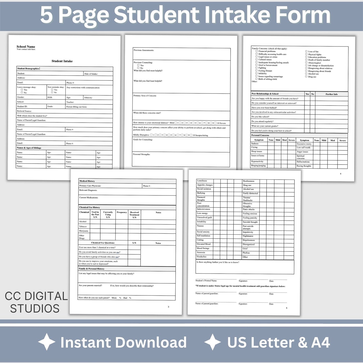 Student Mental Health Intake Form. School counselors, school psychologists and school social workers, therapist notes, Client intake school psych form, progress note template