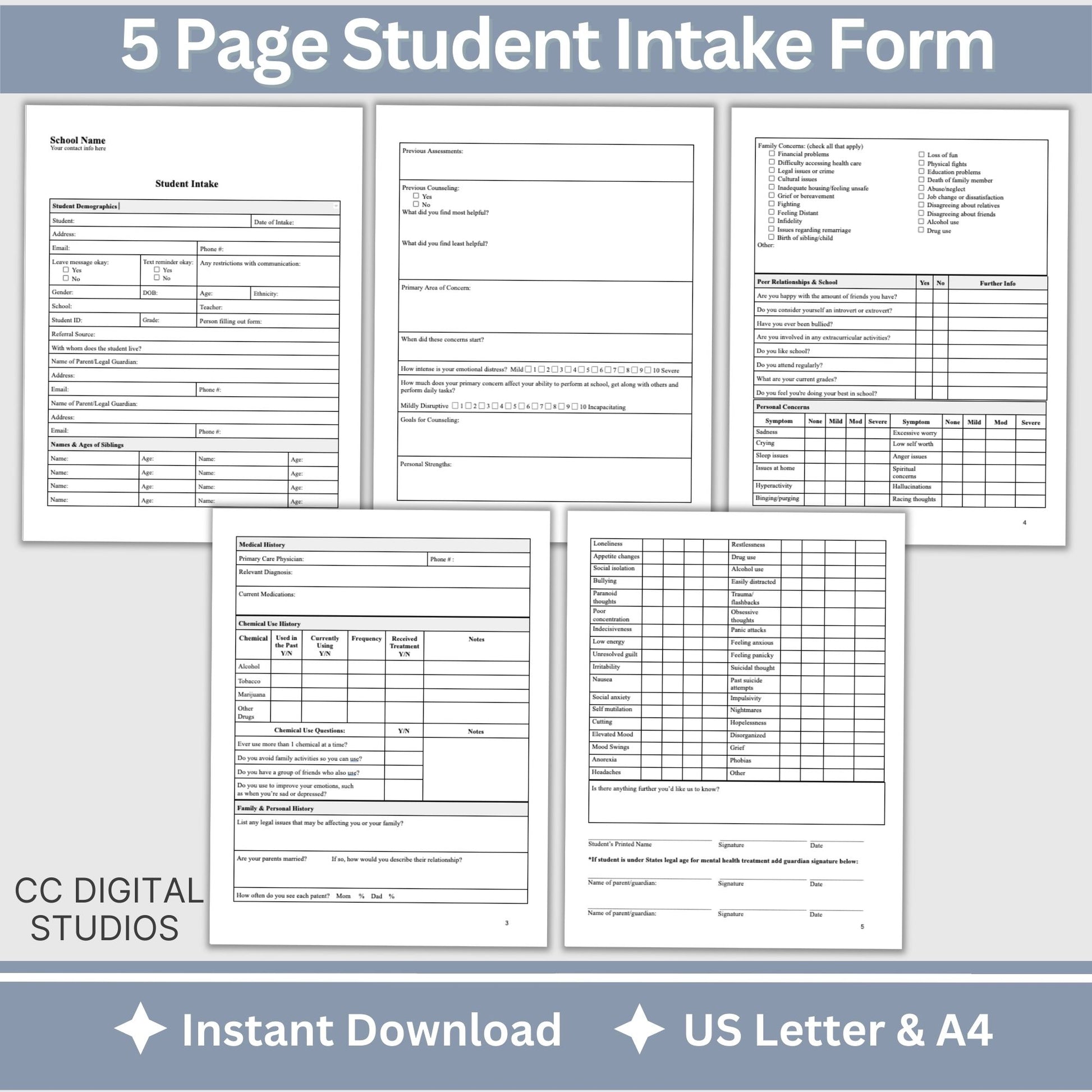 Student Mental Health Intake Form. School counselors, school psychologists and school social workers, therapist notes, Client intake school psych form, progress note template