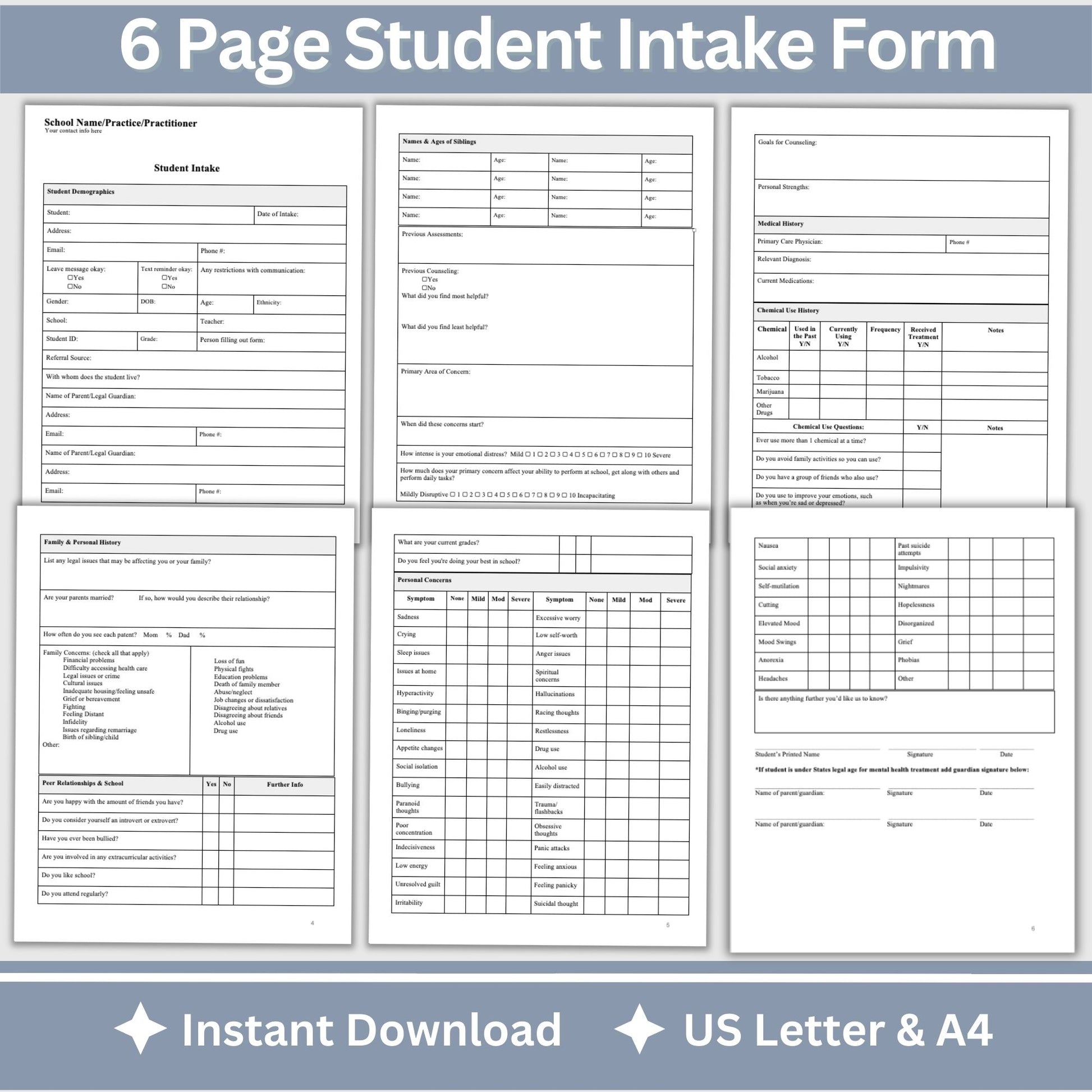 Student Mental Health Intake Form. School counselors, school psychologists and school social workers, therapist notes, Client intake school psych form, progress note template