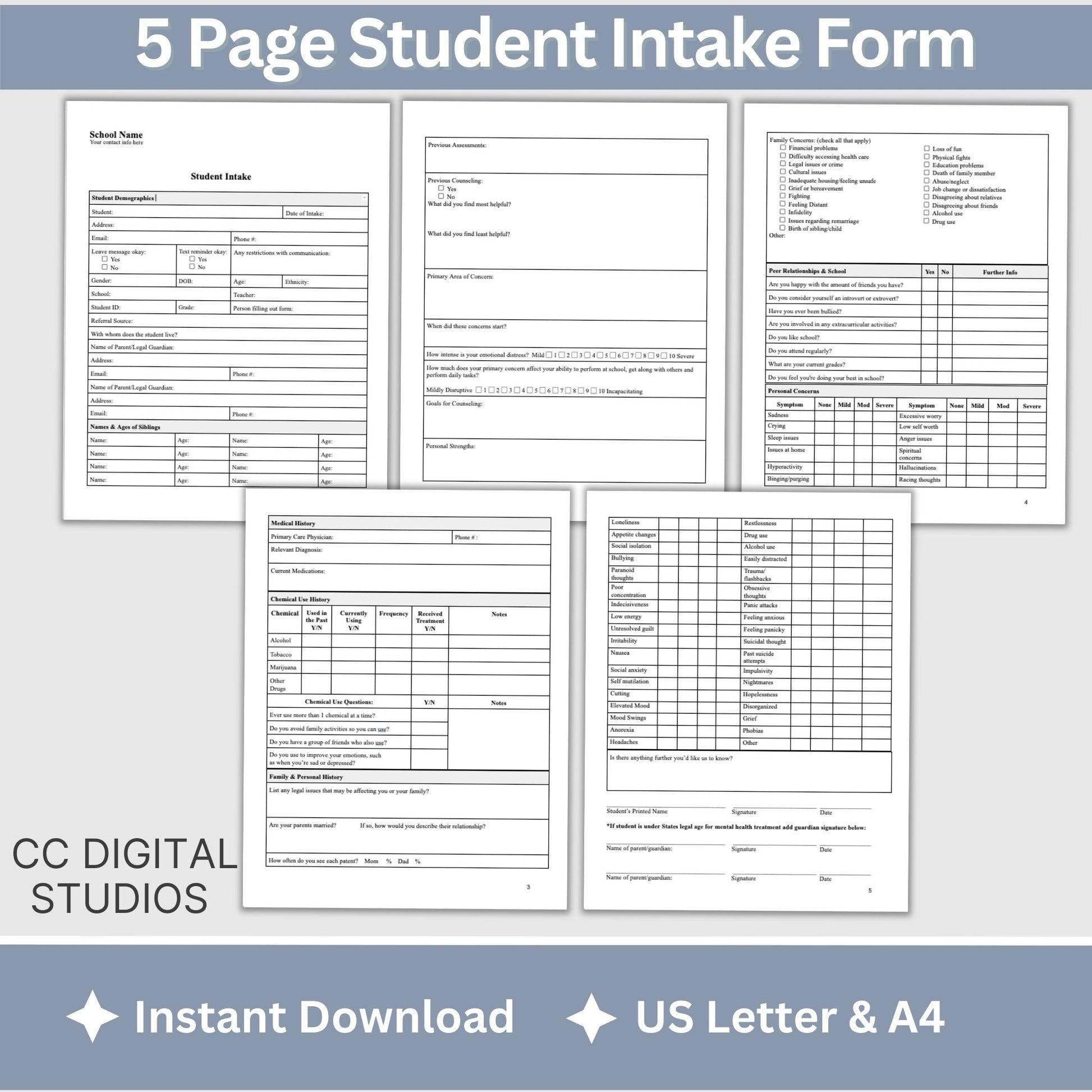 Student Mental Health Intake Form. School counselors, school psychologists and school social workers, therapist notes, Client intake school psych form, progress note template