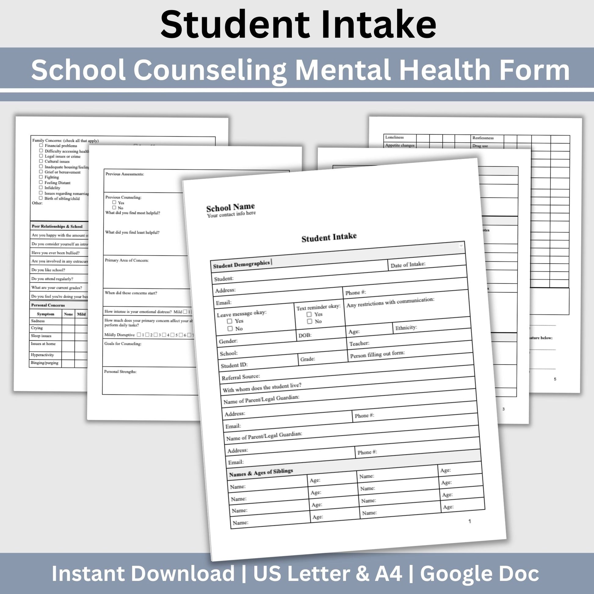 Student Mental Health Intake Form. School counselors, school psychologists and school social workers, therapist notes, Client intake school psych form, progress note template