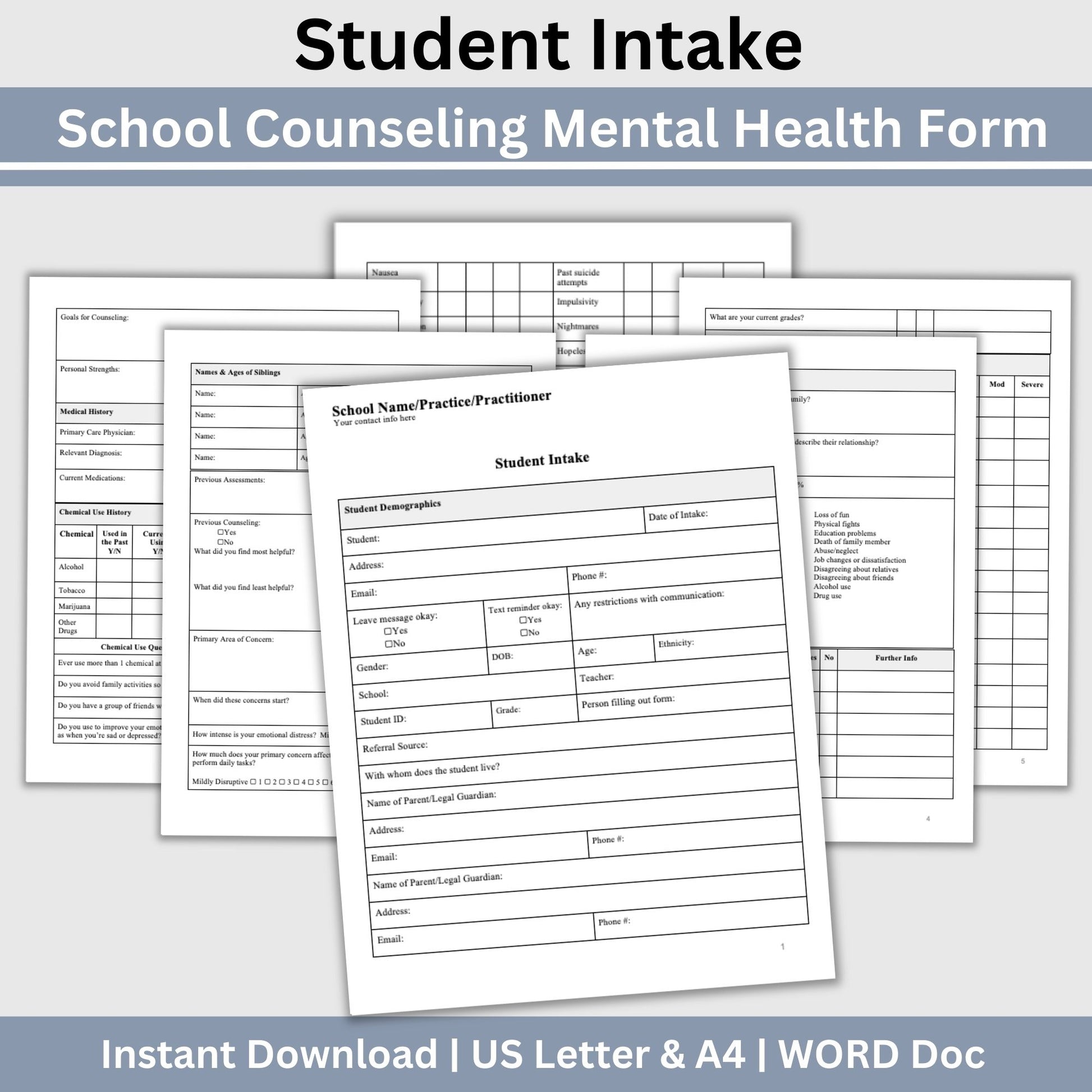 Student Mental Health Intake Form. School counselors, school psychologists and school social workers, therapist notes, Client intake school psych form, progress note template