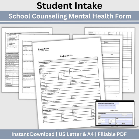 Student Mental Health Intake Form. School counselors, school psychologists and school social workers, therapist notes, Client intake school psych form, progress note template