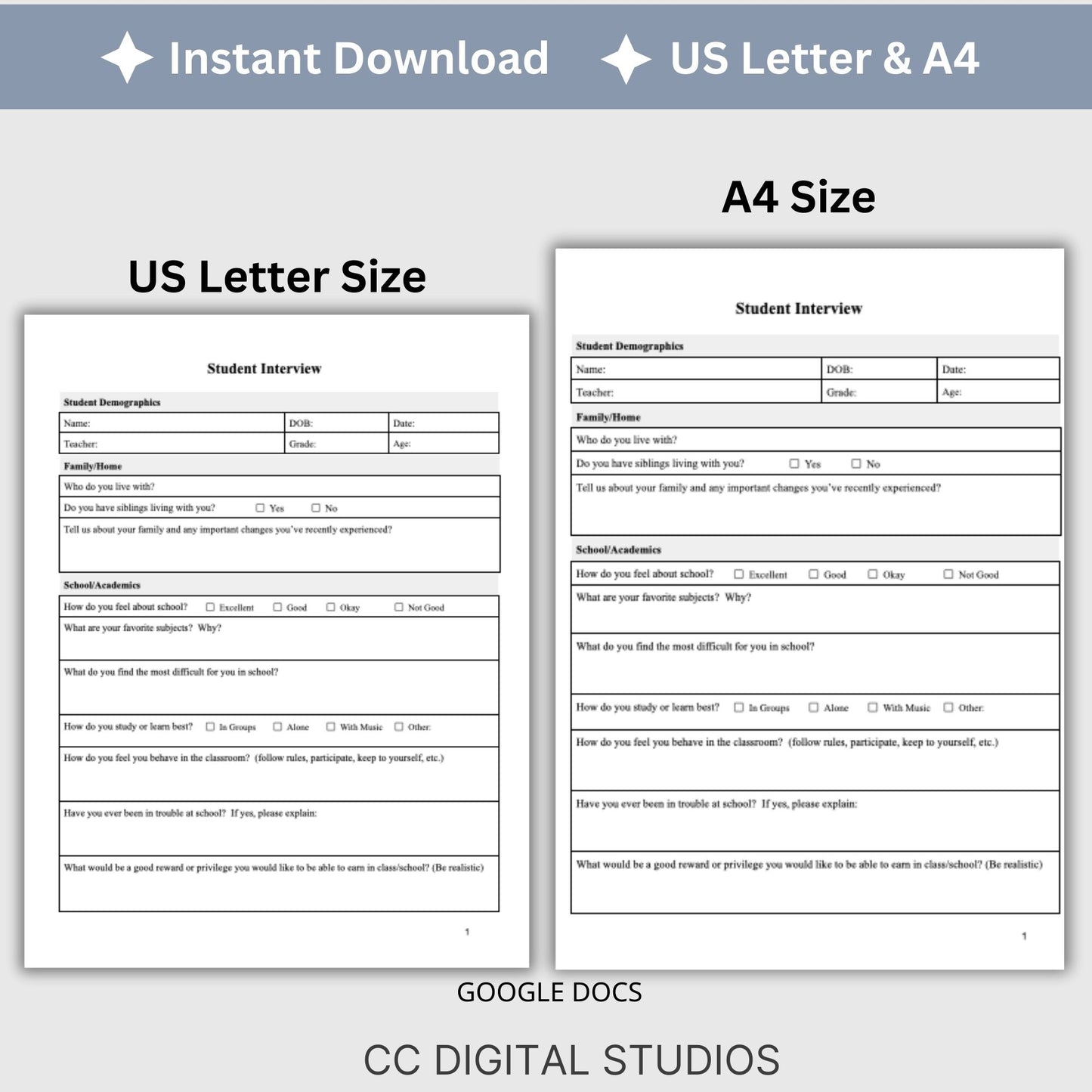 Student Interview Form, an essential tool for school counselors, school psychologists, and school social workers. It is ideal for case management, child therapy, and psychotherapy sessions, aiding in therapy notes documentation.