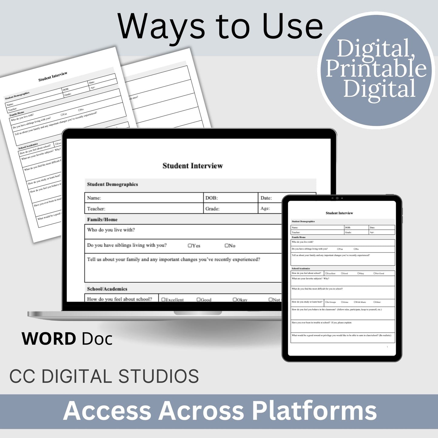 Student Interview Form, an essential tool for school counselors, school psychologists, and school social workers. It is ideal for case management, child therapy, and psychotherapy sessions, aiding in therapy notes documentation.