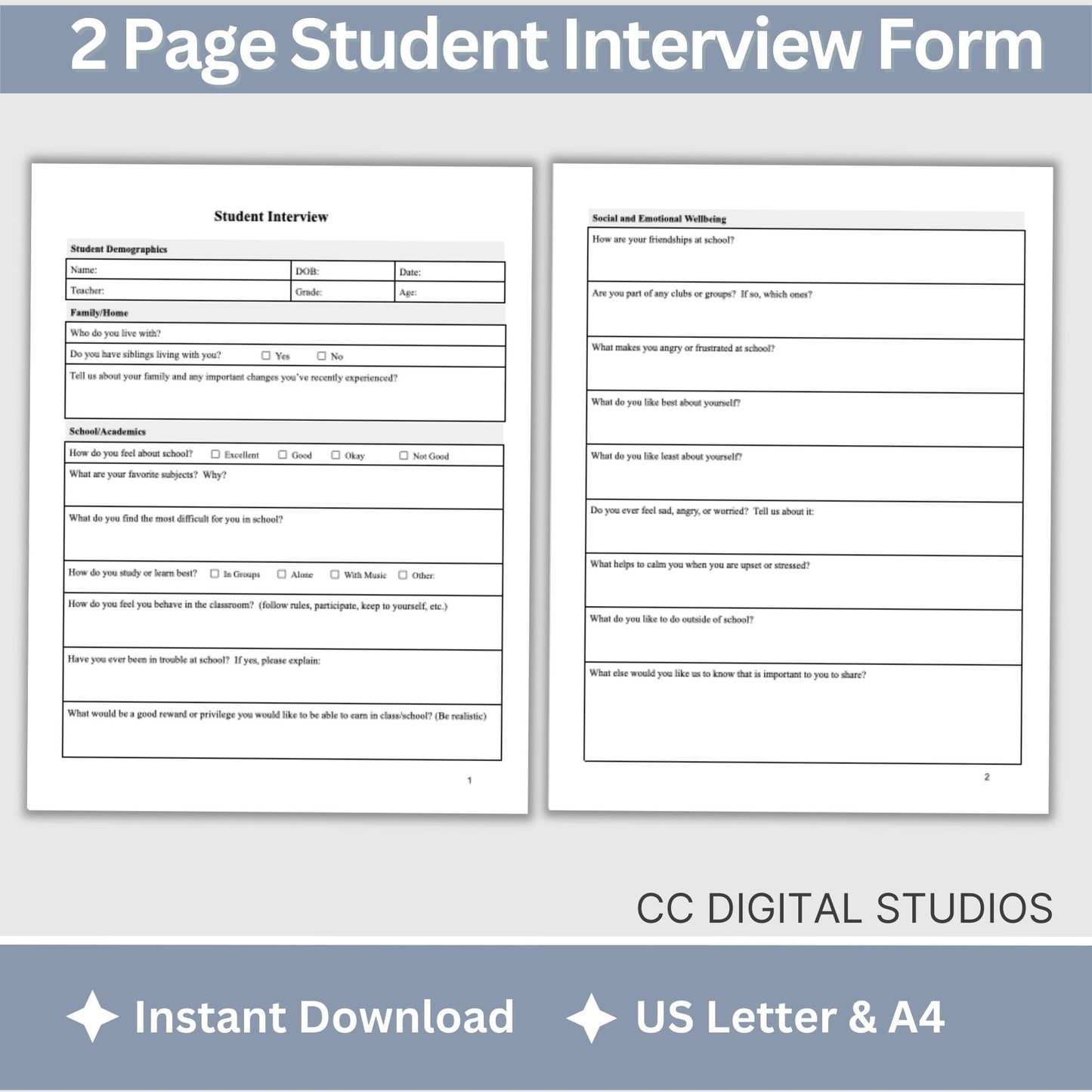 Student Interview Form, an essential tool for school counselors, school psychologists, and school social workers. Its ideal for case management, child therapy, and psychotherapy sessions, aiding in therapy notes documentation.