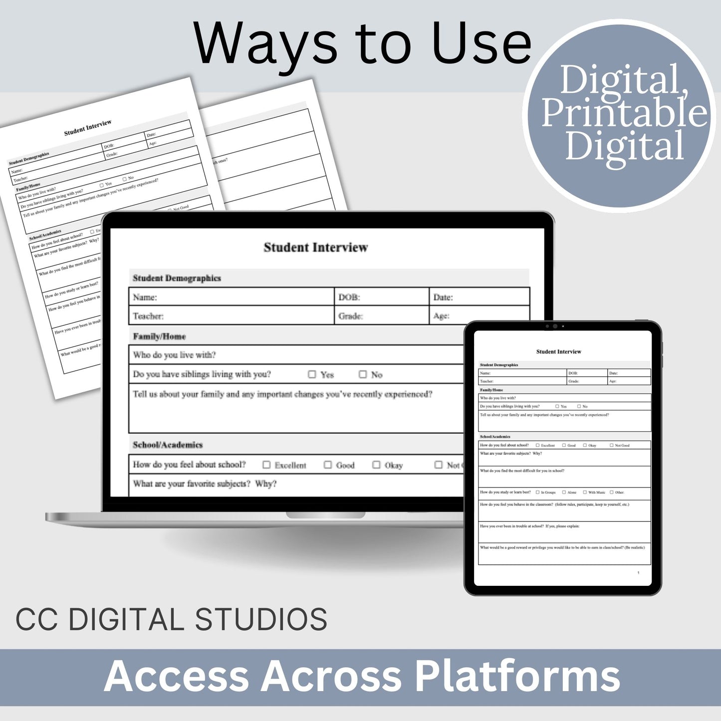 Student Interview Form, an essential tool for school counselors, school psychologists, and school social workers. It is ideal for case management, child therapy, and psychotherapy sessions, aiding in therapy notes documentation.