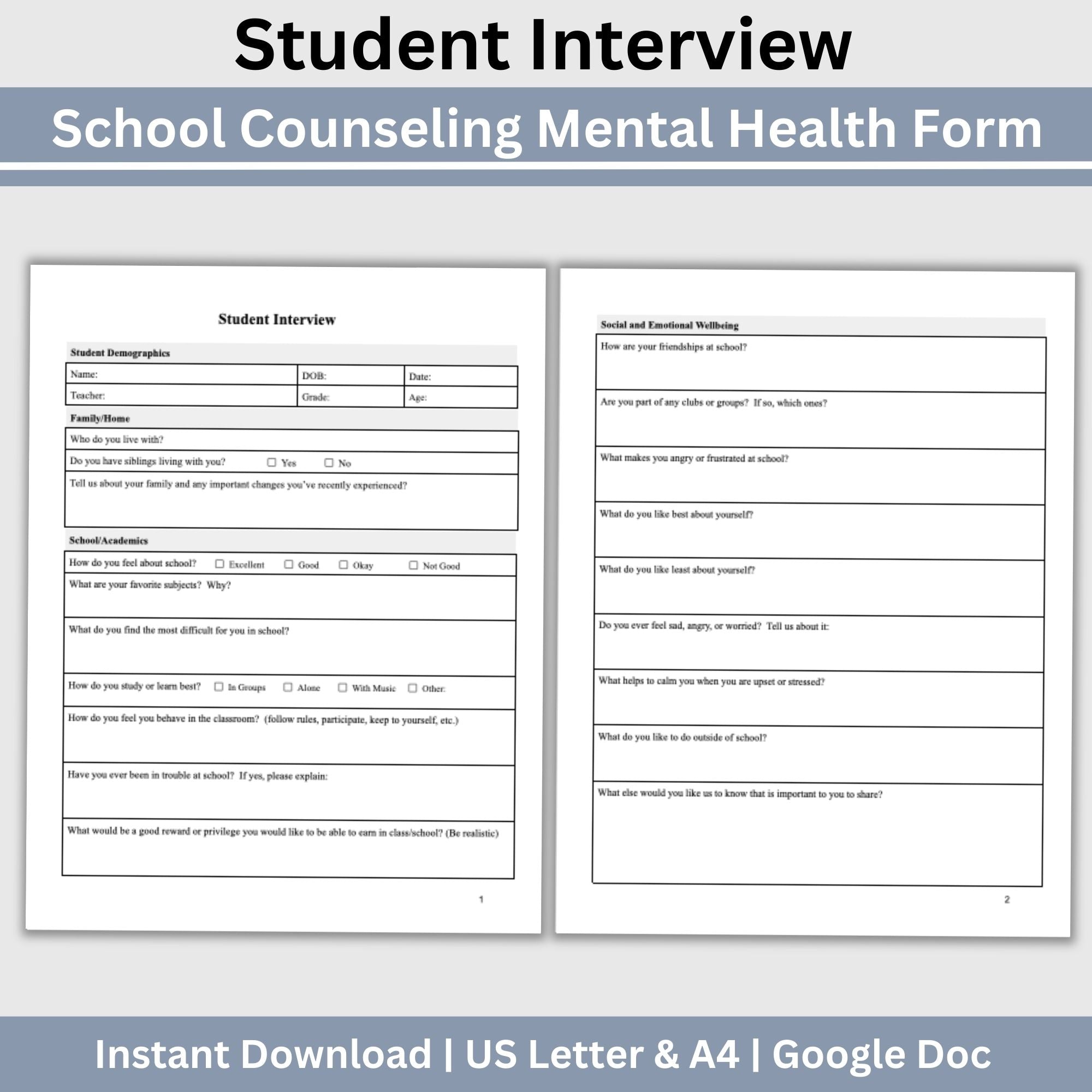 Student Interview Form: Essential Tool for School Counselors and Psych ...