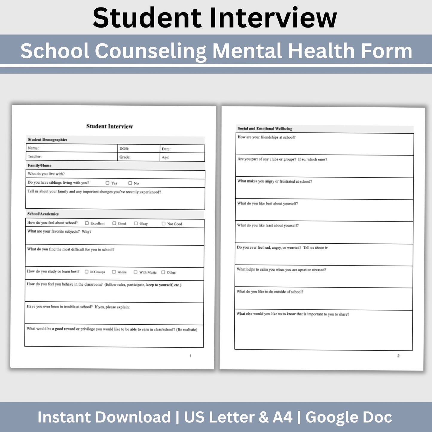 Student Interview Form, an essential tool for school counselors, school psychologists, and school social workers. It is ideal for case management, child therapy, and psychotherapy sessions, aiding in therapy notes documentation.