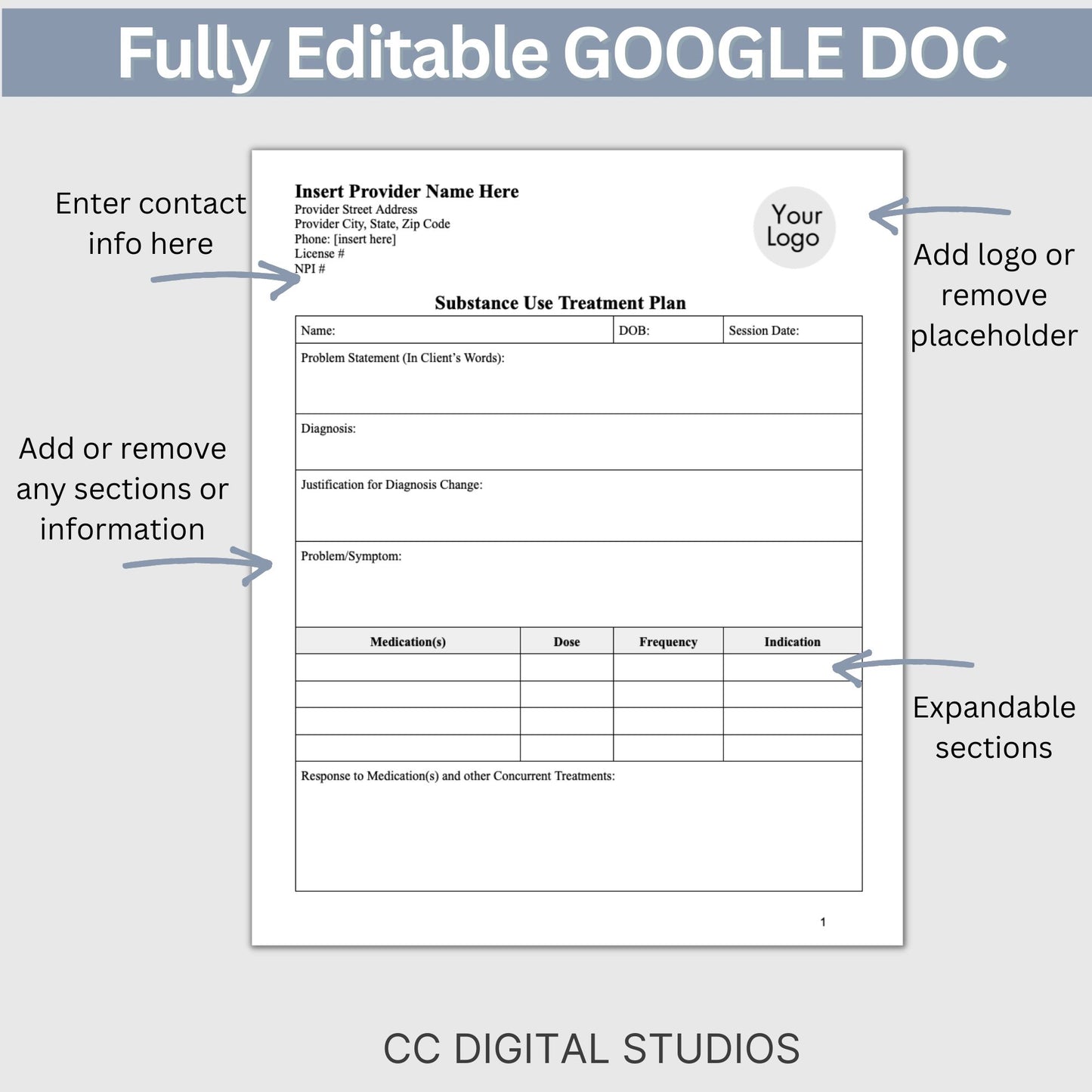 Elevate the quality of your addiction therapy practice with our comprehensive and user-friendly substance use treatment plan template. 3 page substance use treatment plan for your counseling office.