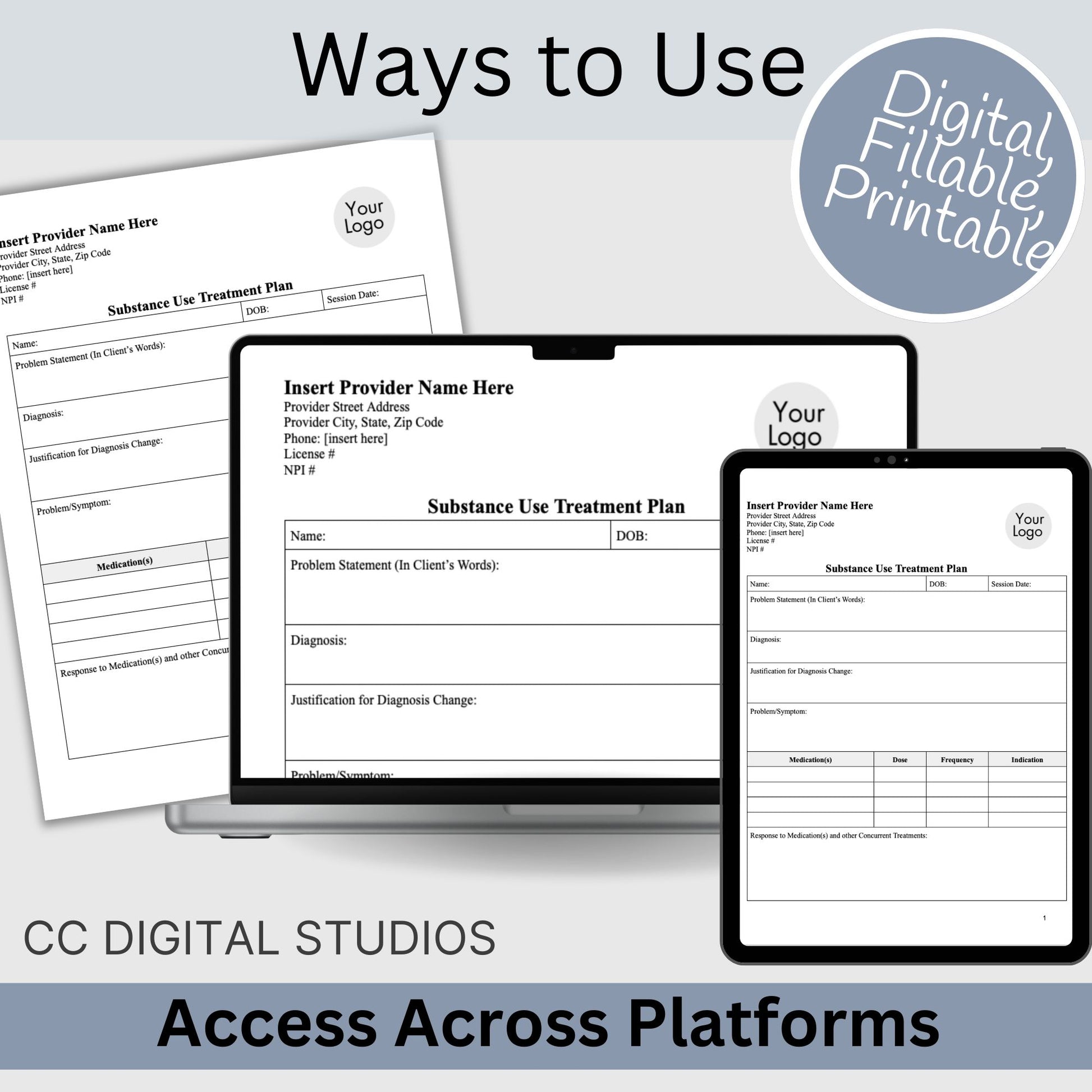 Elevate the quality of your addiction therapy practice with our comprehensive and user-friendly substance use treatment plan template. 3 page substance use treatment plan for your counseling office.