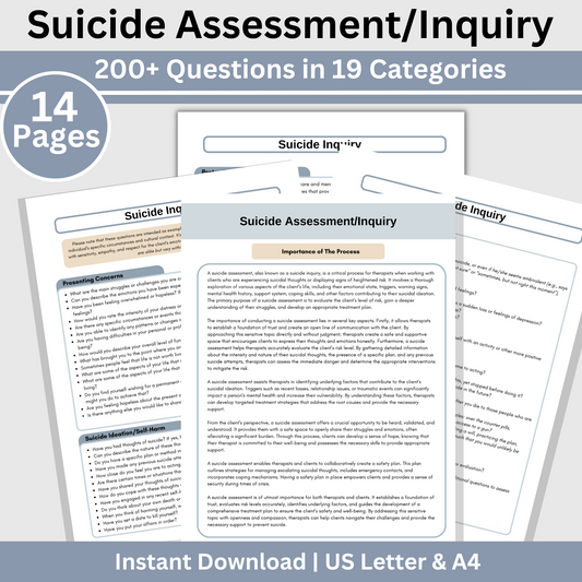 200+ questions for suicide inquiry and self harm assessment. This crisis intervention therapy cheat sheet is a comprehensive tool to help you to feel prepared when dealing with self harm and suicidal tendencies.