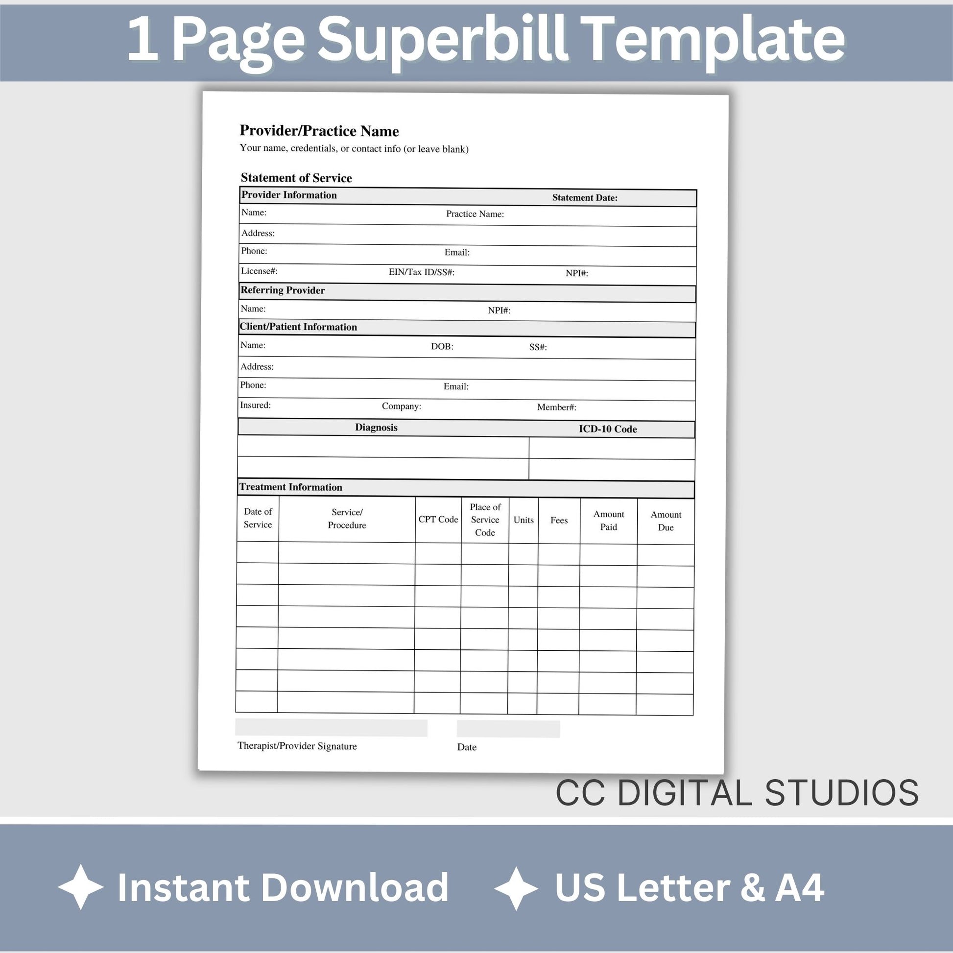 Streamline your therapist office with our Mental Health Superbill Template. This fillable PDF superbill is the perfect invoice template for private practice counseling forms. Simplify your administrative tasks with this therapy template