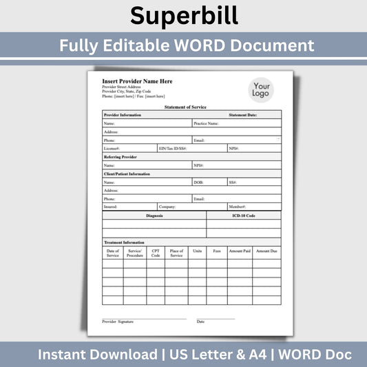 streamline your client billing process and enhance your private practices efficiency? Our editable WORD Doc Superbill invoice template is here to simplify your administrative tasks and improve your therapist office performance.