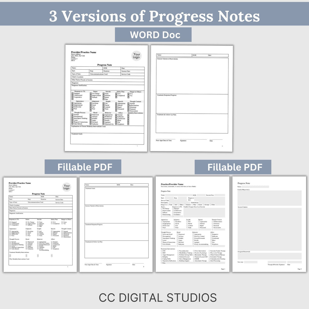 Telemental Health Progress Notes, Consents, and SOAP Notes: Streamline ...