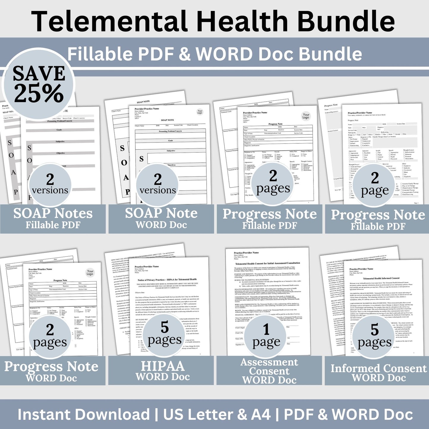 Telemental Health progress notes, consents and SOAP Notes for school counselors, social workers, therapist office and counseling office. Therapy Notes, school psychologist, therapist template