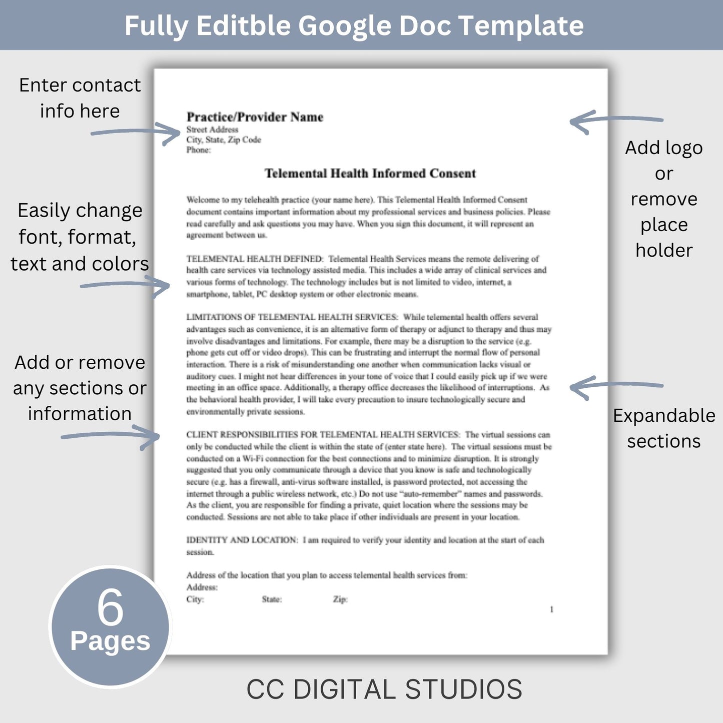 Telemental Health Informed Consent Template, professionally designed for private practice therapist offices.  This consent template provides a clear, and comprehensive guide to the services you offer remotely. Mental Health Consent, counseling forms