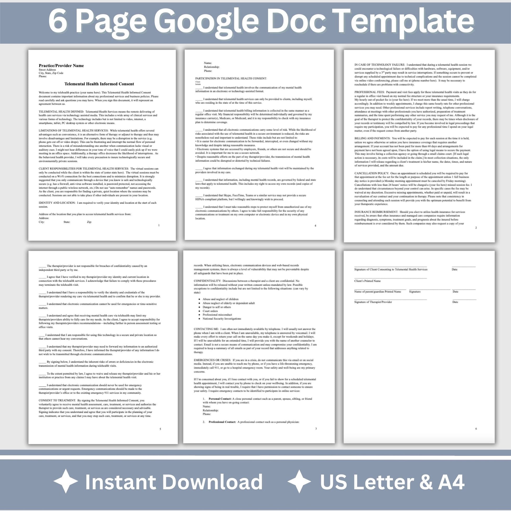 Telemental Health Informed Consent Template, professionally designed for private practice therapist offices.  This consent template provides a clear, and comprehensive guide to the services you offer remotely. Mental Health Consent, counseling forms