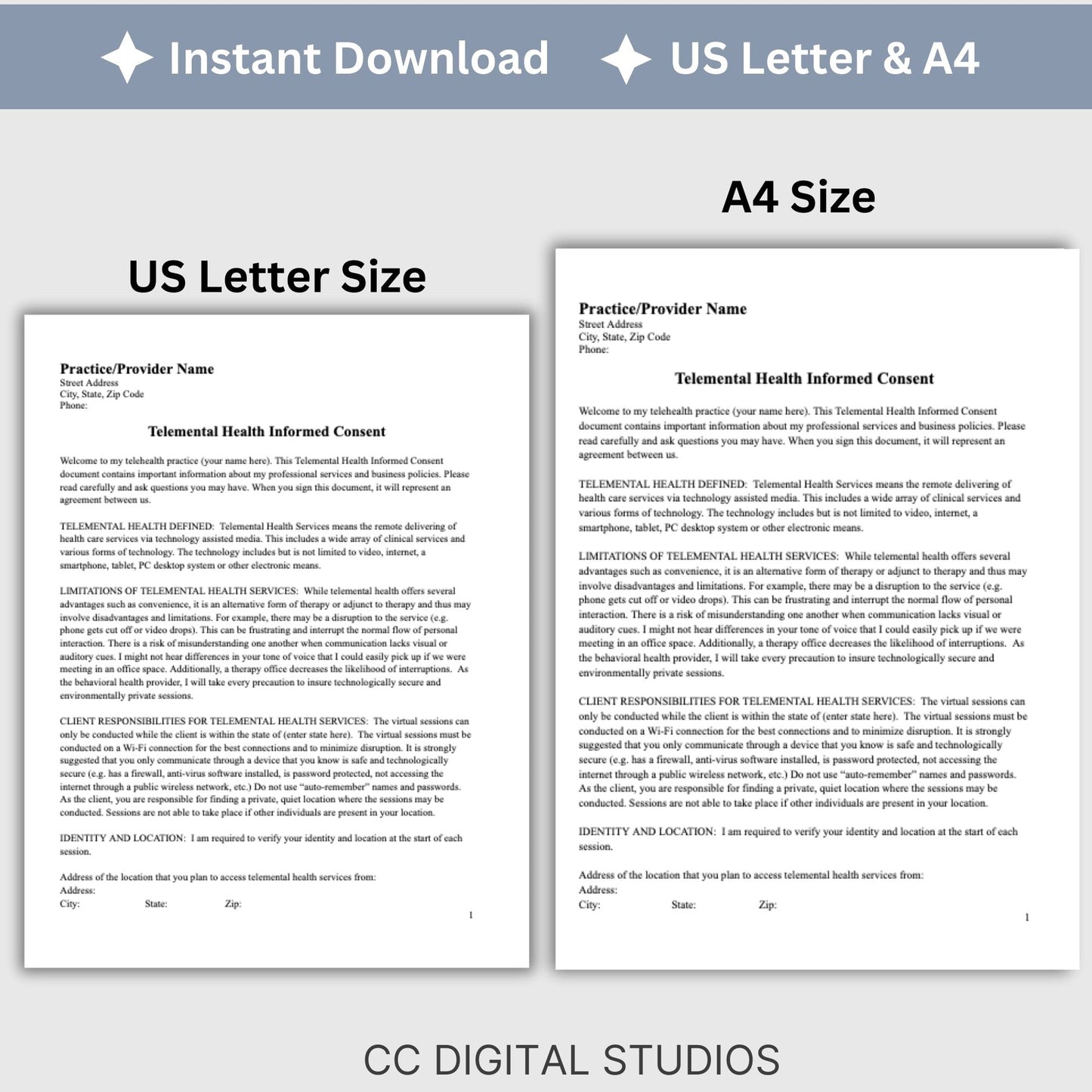 Telemental Health Informed Consent Template, professionally designed for private practice therapist offices.  This consent template provides a clear, and comprehensive guide to the services you offer remotely. Mental Health Consent, counseling forms