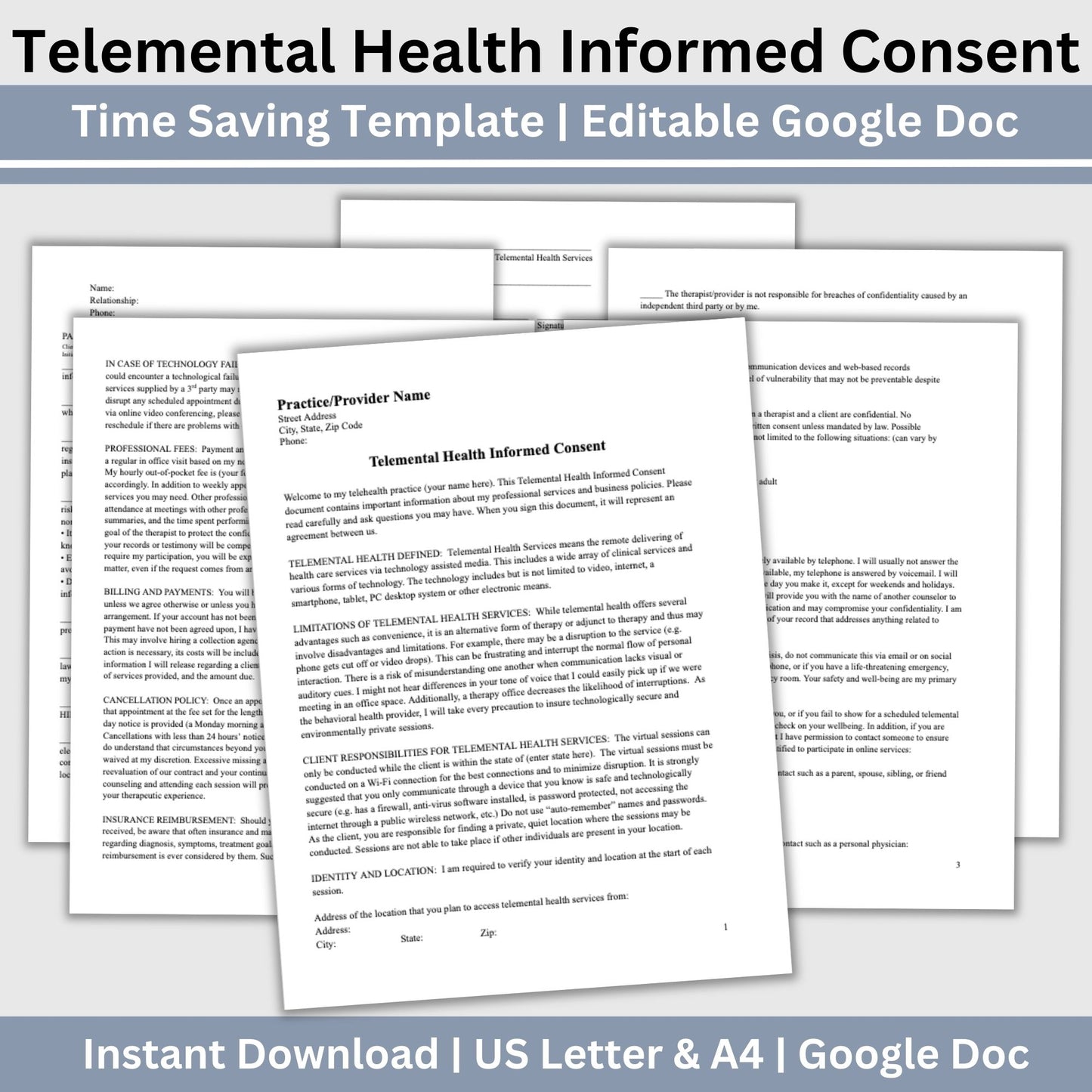 Telemental Health Informed Consent Template, professionally designed for private practice therapist offices.  This consent template provides a clear, and comprehensive guide to the services you offer remotely. Mental Health Consent, counseling forms