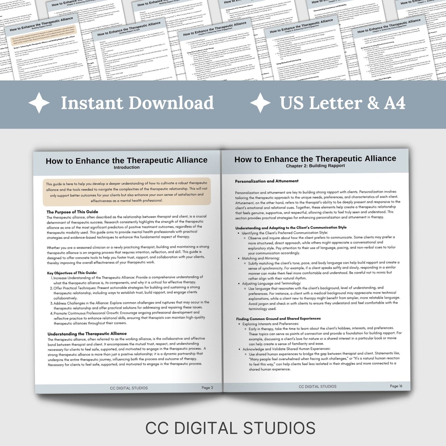 Therapeutic Alliance Guide for Building Rapport with Clients, Therapy Cheat Sheet, Counseling Resource, Therapist Planner for Communication, 81 page mental health client session guide