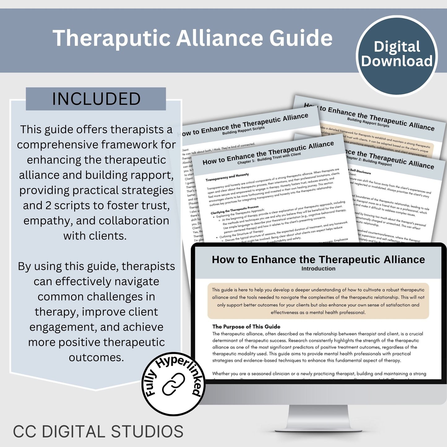 Therapeutic Alliance Guide for Building Rapport with Clients:  81 Page Therapy Session Guide