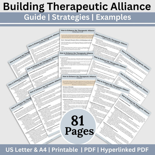 Therapeutic Alliance Guide for Building Rapport with Clients, Therapy Cheat Sheet, Counseling Resource, Therapist Planner for Communication, 81 page mental health client session guide