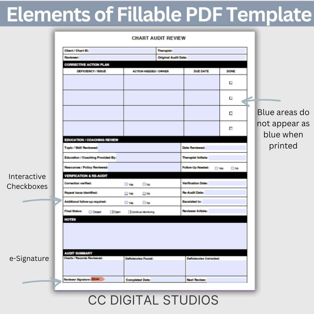 Therapist Chart Audit Form, Mental Health Documentation Checklist (Fillable PDF)