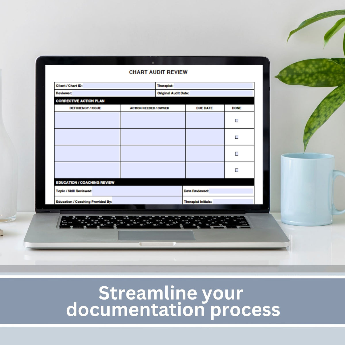 Therapist Chart Audit Form, Mental Health Documentation Checklist (Fillable PDF)