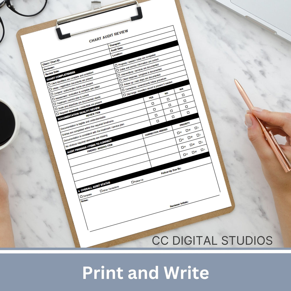 Therapist Chart Audit Form, Mental Health Documentation Checklist (Fillable PDF)