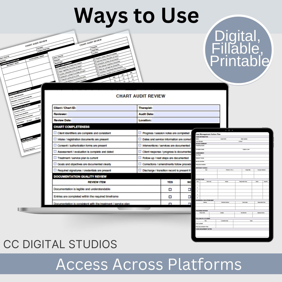 Therapist Chart Audit Form, Mental Health Documentation Checklist (Fillable PDF)
