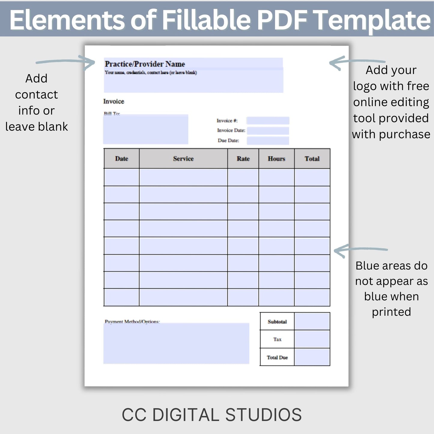 Invoice for billing in private practice.  Impress your clients with clear, concise, and personalized therapist office invoice that reflect your professionalism and attention to detail.