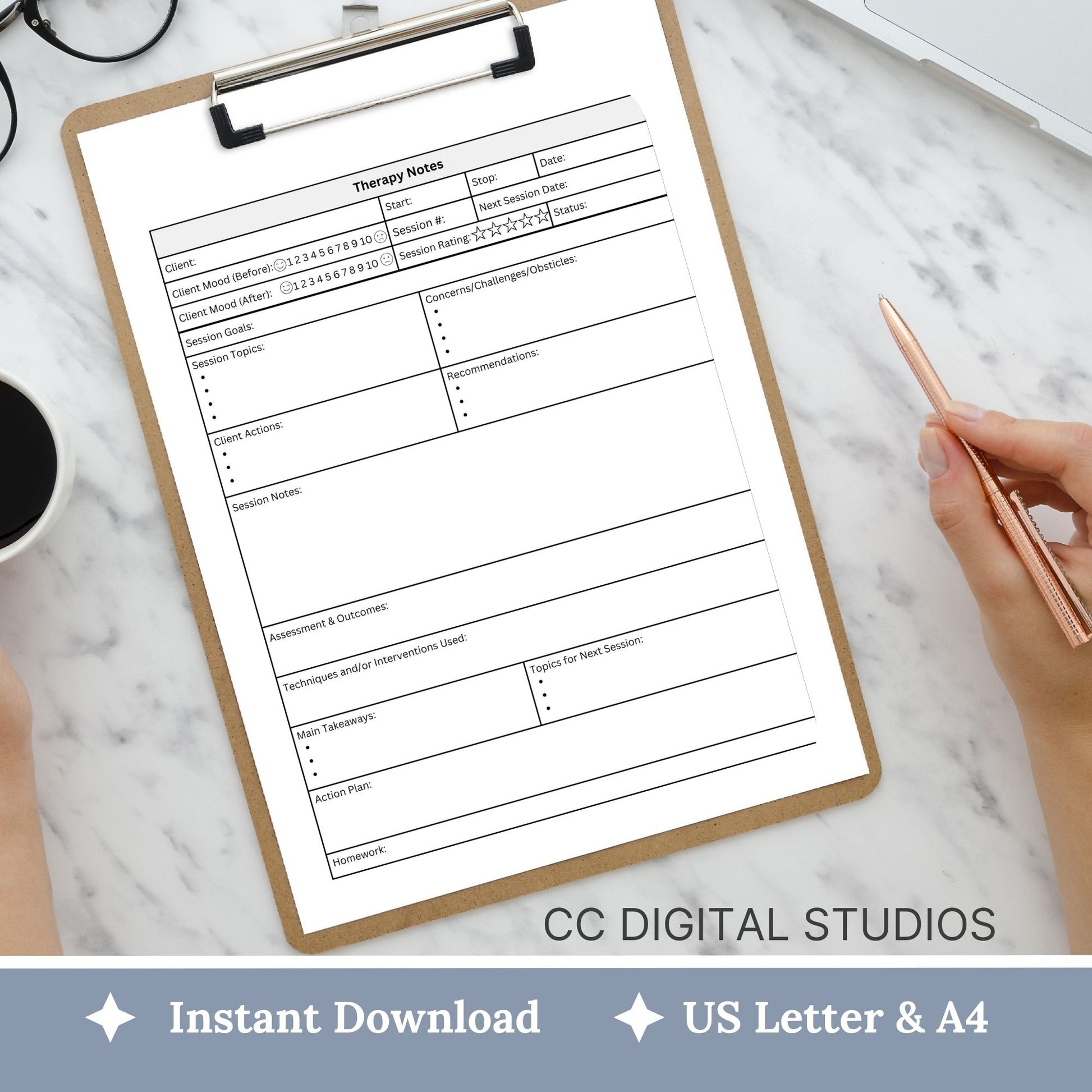 This therapist notes sheet is designed for efficient and effective session documentation. This therapy tool provides a structured framework, ensuring vital information is captured without missing key details.