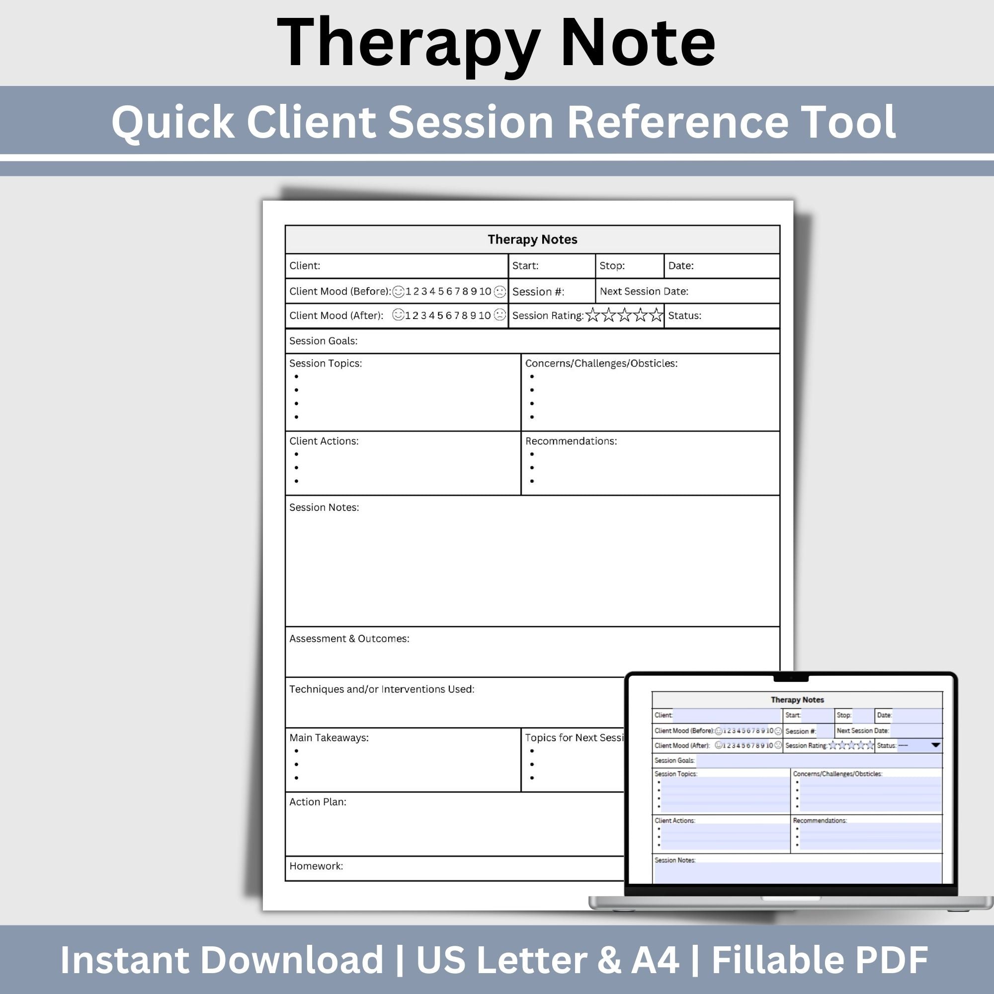 Therapist Notes Sheet: Efficient Session Documentation & Client-Center ...