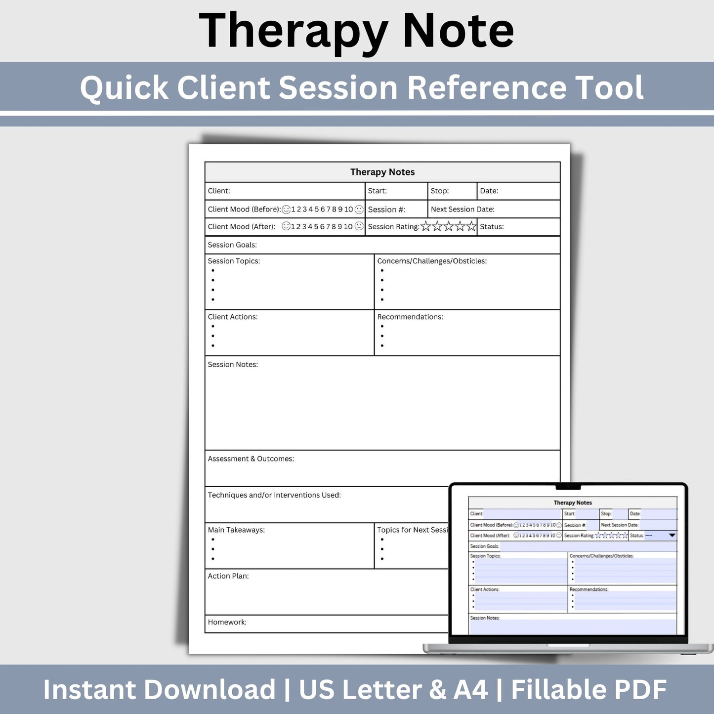 This therapist notes sheet is designed for efficient and effective session documentation. This therapy tool provides a structured framework, ensuring vital information is captured without missing key details.