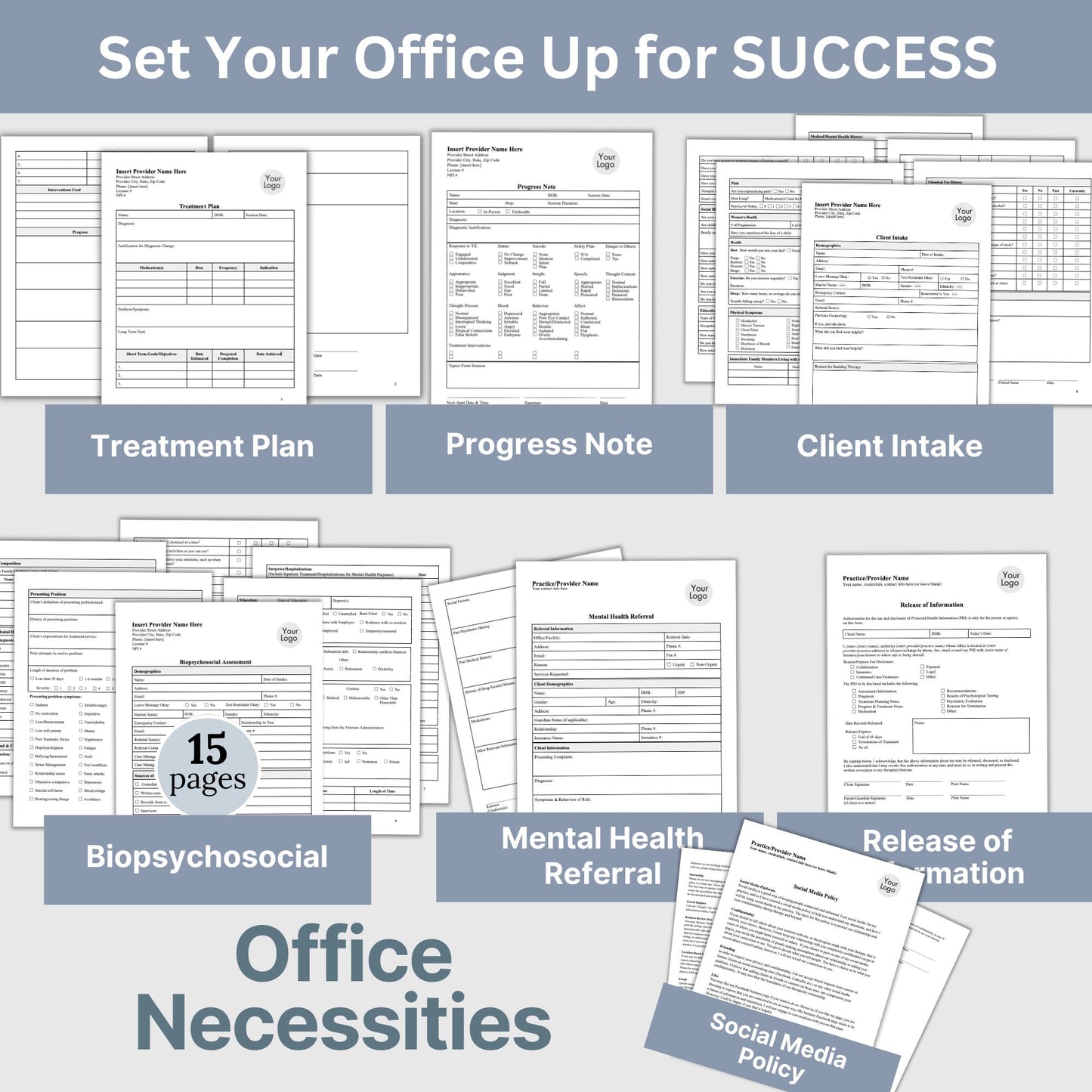 Therapy Notes and Office Policies Private Practice BUNDLE, WORD Doc Counseling Intake, Progress Notes, Treatment Plan, Client Intake. 18 essential forms designed to streamline and organize your client records. Private practice counseling office