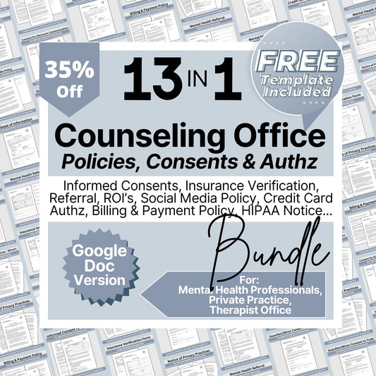 Private Practice Therapists Office Forms Bundle - your one-stop solution for all the essential policies, consents, authorizations and notices to run a successful private practice