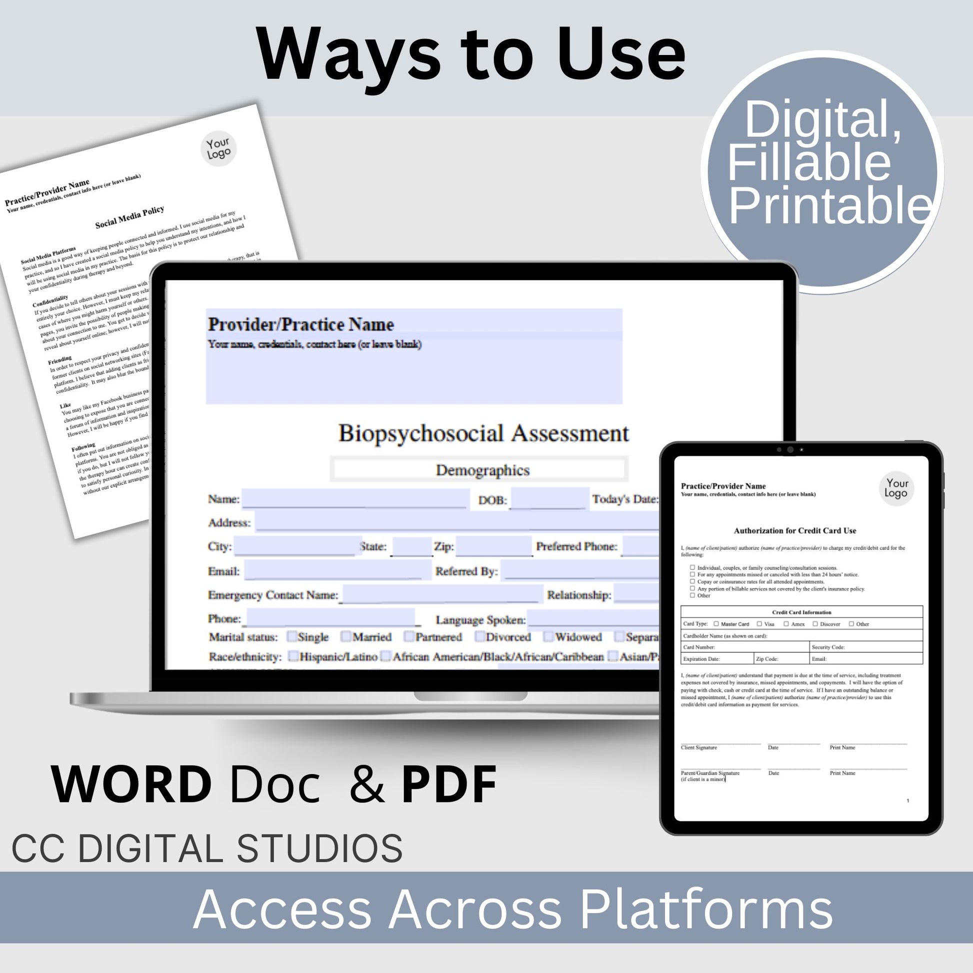 Therapy Notes & Office Policies BUNDLE, WORD Doc, Fillable PDF, Progress Notes, Client Intake, Consents, Private Practice Counseling Form. 21 forms designed to streamline and organize your client records.