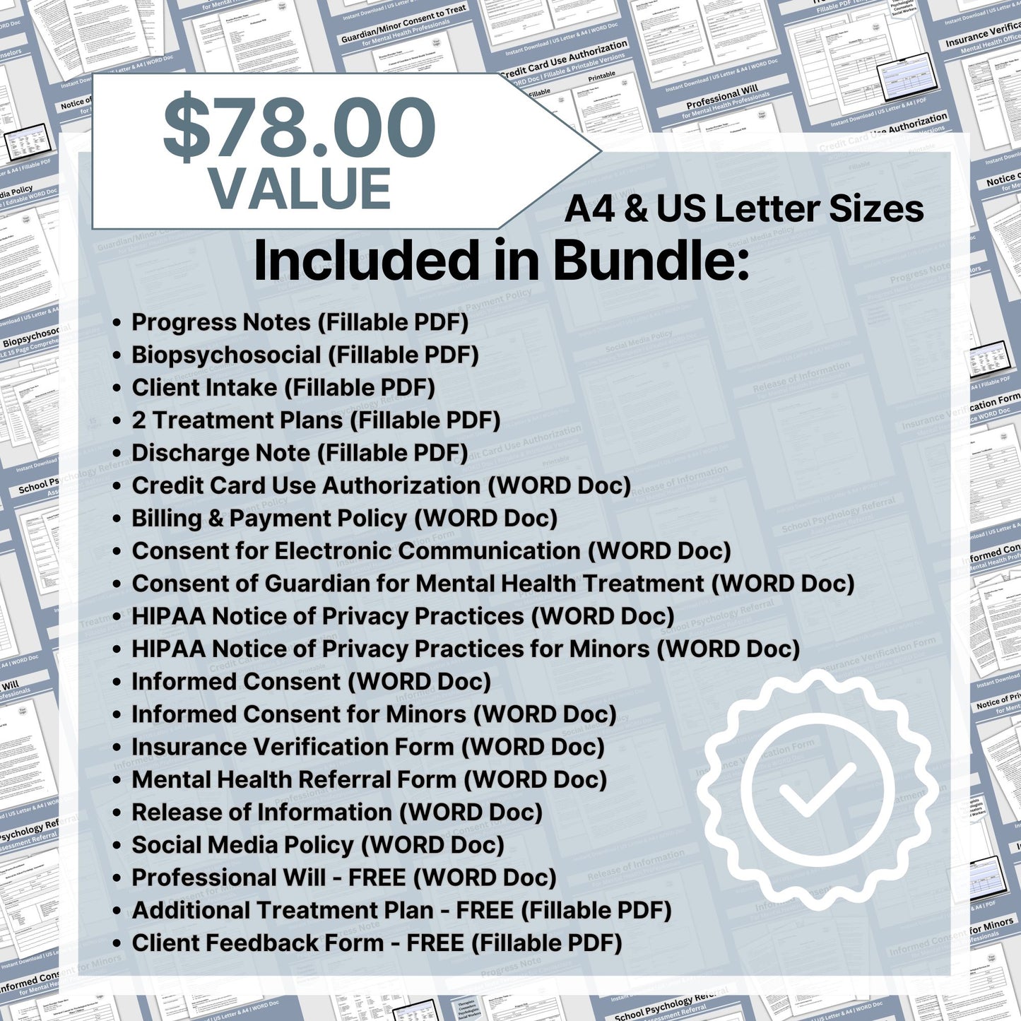 Therapy Notes & Office Policies BUNDLE, WORD Doc, Fillable PDF, Progress Notes, Client Intake, Consents, Private Practice Counseling Form. 21 forms designed to streamline and organize your client records.